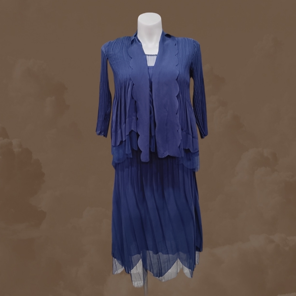 Lily & Taylor Elizeh Blue Chiffon Pleated 2 Piece Dress Set Elegant Church Weddi - Picture 7 of 14